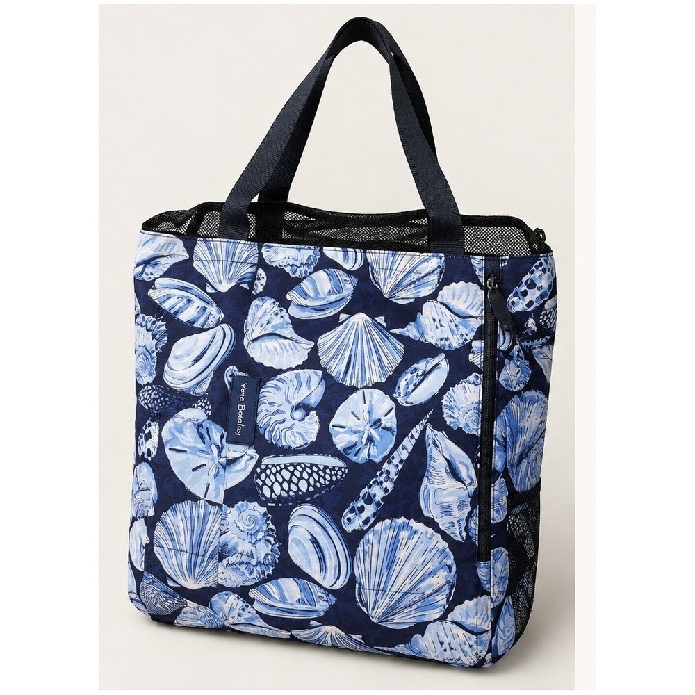 Vera Bradley canvas Beach Tote Blue Seashell Coastal Nautical Recycled Bag Large